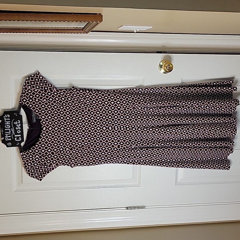 Jessica Howard Dress 8 Purple White Tan Diamond Pattern